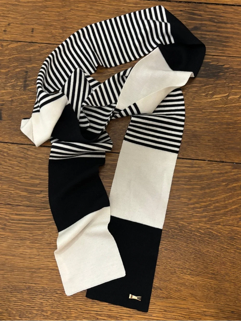 Kate Spade New York Black White Striped Colorblock Extra Long Scarf